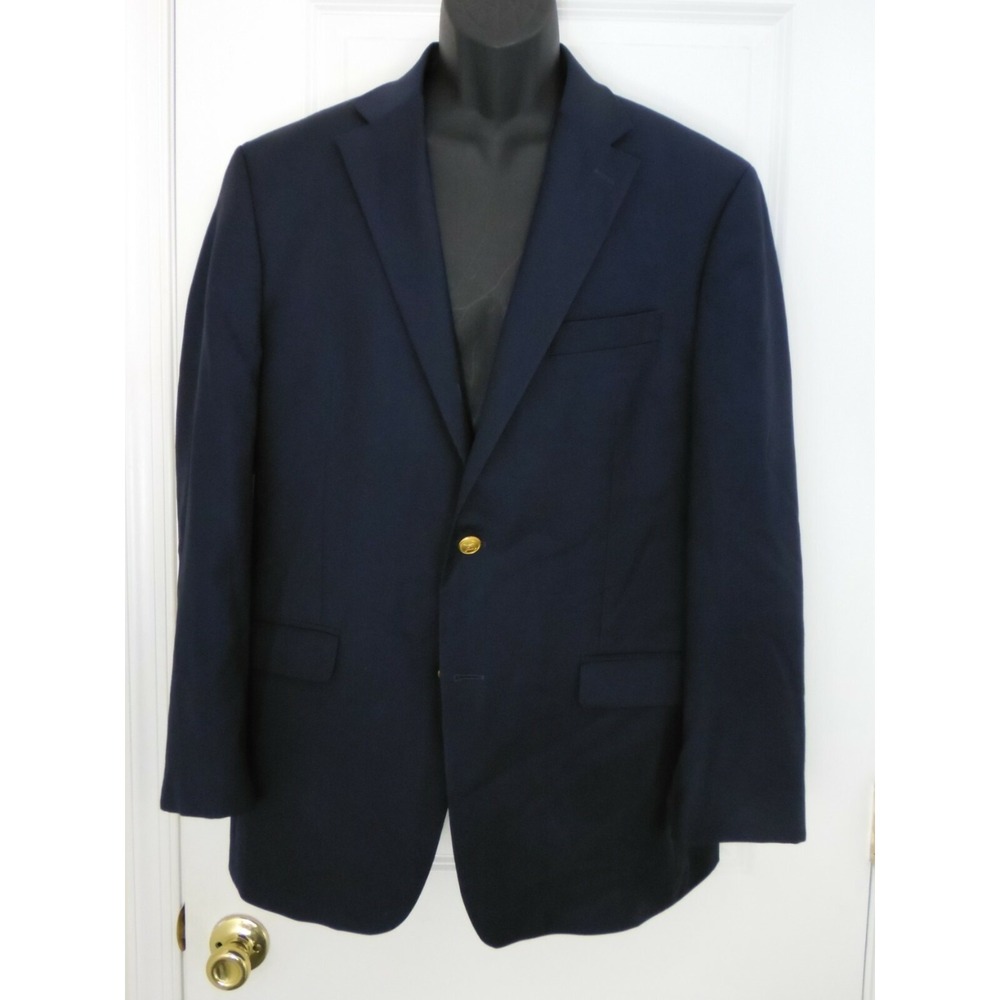 Lauren Ralph Lauren Mens Blue Long Sleeve Gold Buttons Wool Blazer Coat Size 41R